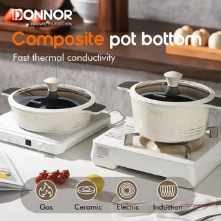 DONNOR 15pcs/set Non Stick Pan Cookware Ceramic Frying Pan Soup Pot with Lid Anti Scald Double Ear Stove Universal Kitchen Tools