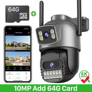 ABUNTU PTZ Wifi Camera 10X Zoom Four Lens Four Screens Outdoor IP66 Waterproof Surveillance Camera Night Vision CCTV Security