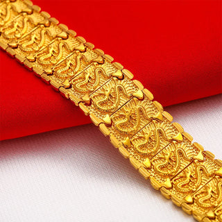 Domineering dragon pattern watch chain for men 24K gold, AU999 ancient gold chain for daily wear, rough retro look handsome
