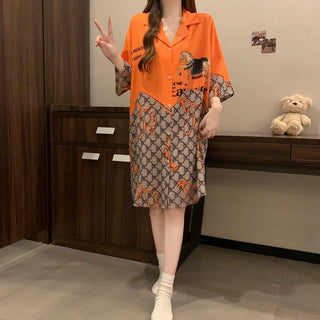 Women Ice Silk Cute V-neck Sleepwear