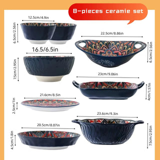 Bohemian Ceramic 8Pcs Cutlery Dishes Set