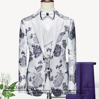 G&N 2023 New Series Men Suits Blazer Beautiful Lilac Purple Floral Pattern Tuxedos 3 Pieces Formal Party Costume Homme Slim Fit