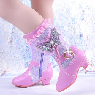 Girls Butterfly-knot High Heel Boots