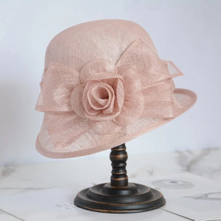 Elegant Court Linen Fascinators Rose Linen Top Hat Summer Sun Shading Large Brim Millinery Hat Women's Banquet Hat