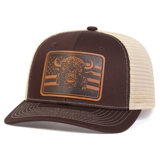 Unisex Brown Flag Bull Head Leather Label Baseball Net Caps Spring and Summer Outdoor Adjustable Casual Hats Sunscreen Hat