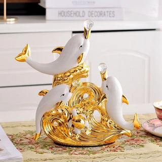 Modern Creative Dolphin Statue Ceramic Accessories Home Bedroom Desk Cabinet Decoration Items Office Cafe Table Sculpture Decor