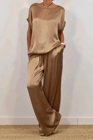 Smooth Satin Short Sleeve Pant Set