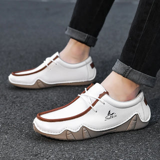 New 2025 Fashion Handmade Leather Casual Men Shoes Design Sneakers Man Loafers Breathable Low Top Flat Shoes Driving Plus Size48