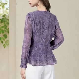 Elegant Floral Ruffles Fashion Chiffon Blouse