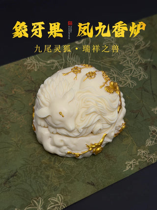 Ivory Fruit Painted Gold Nine Tailed Fox Plate Incense Burner Chinese Style Incense Indoor Tea Room Creative Craft Decoration