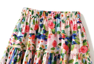 Floral Striped Plaid Cotton Long Skirts