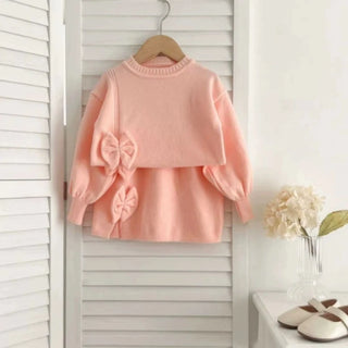 NEW Toddler Girls Clothing Set Winter Warm Sweater and Skirt Knitwear Set Baby Kids Bow Sweet Sets Outfit clothing
