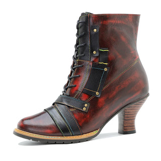 Genuine Leather High-heeled Riveted Boots