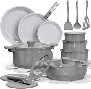 25pcs Ceramic Cookware Set Nonstick, Pots and Pans Set Non stick, Non Toxic Cookware, Dishwasher/Oven Safe, RV/Camping