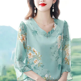 Ladies Loose Style Printing O-neck Blouse
