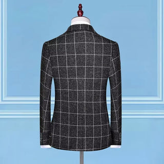British Style Men Plaid Vest Blazer Pants 3 Pieces Set / Male Fashion High End Slim Wedding Banquet Business Suit Jacket Coat