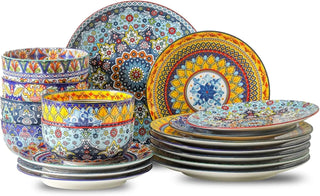 Dinnerware Sets for 6, 18 Pieces Plates and Bowls Set, Ceramic Dishes Set for 6, Oven, Microwave & Dishwasher Safe, Scratch Resi