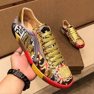 New gold high-end printed men's shoes leather breathable men's board shoes fashion casual shoes