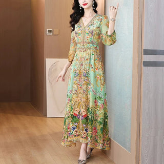 Luxury Silk Vintage Print Evening Party Dress - Epictzar Intl.