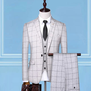Men's Boutique Three-Piece Suit Set Checkered Stripes Vest Trousers Handsome Trend Leisure Business Casual Wear 2025 New