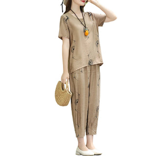 Classic Summer Two Piece Set (T-shirt+Pants) 2024 Women's Plus Size Fashion Casual Short Sleeve Classic Knitted Button Clothing