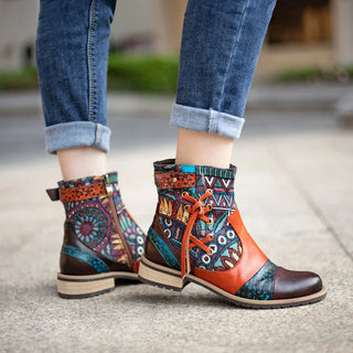 Floral Round Toe Party Ankle Boots