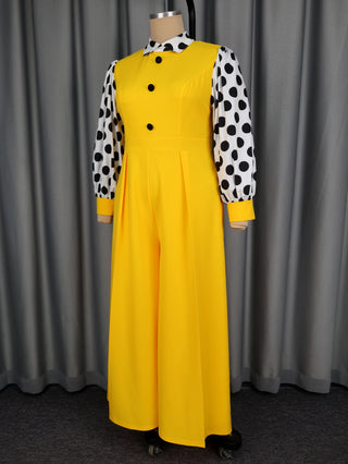 Stylish Polka Dot Long Sleeve Jumpsuit
