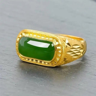 Men's 24K Gold Long Chalcedony Ring