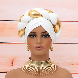 Big Braid Women's Turban Cap Elastic African Head Wraps Bonnet Lady Party Headpiece