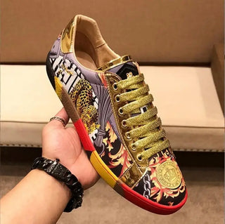 New gold high-end printed men's shoes leather breathable men's board shoes fashion casual shoes