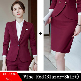 Novelty Wine Red Formal Women Business Suits with Skirt and Jackets Coat Ladies Office Professional Blazers Spring OL Styles