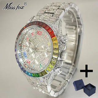 Luxury Iced Diamond Rose Quartz Wristwatch