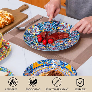 Dinner Plates set of 6, 24 Pieces Dinnerware Sets Microwave and Dishwasher Safe, Scratch Resistant, Bohemian Style Plates and Bo
