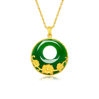 Bauhinia Jade Peace Buckle Pendant Women 24K Gold, AU999 - AU999 Highlights Jade, Lively Bauhinia, Versatile Peace Buckle