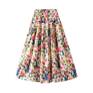 Floral Striped Plaid Cotton Long Skirts