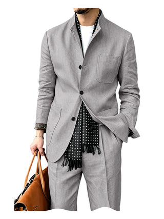 Men's Breathable 2Pcs Linen Business Suit