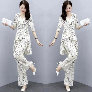 Luxury Wide Leg 2Pcs Outfits Pants Suit