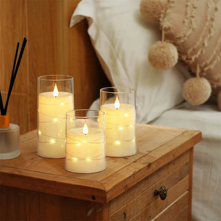 Flameless LED Candles with Embedded Star String Battery Operated Flickering Pillar Candle Light with Remote and Timer Home Decor