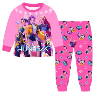 Kpop Demon Hunters Cartoon Kids Clothes Autumn Fashion GirlsLong Sleeve T Shirt + Pants 2pcs Set Children Home Pajamas