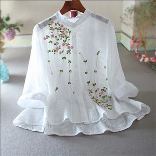 Pure Cotton Embroidery Cardigan Blouse