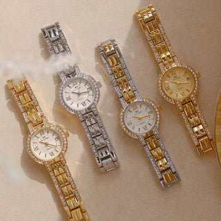 Luxury Brand Roman Dial Women's Watches Fashion Elegant Date Display Diamond Watch Women Gift Gold Bracelet Quartz Wristwatches