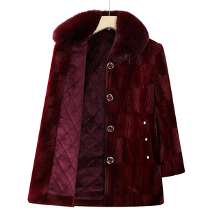 plus Size Middle Aged Elderly Women Mink Coat Winter Thicken Cotton Padded Faux Fur Jacket High End Grandma Velvet Fur Overcoat