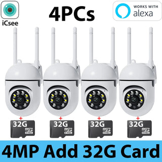 4Pcs 4MP 2K Wifi Camera Mini ICsee Surveillance Camera Human Detection HD Night Vision Two Ways Audio Home Security Protection