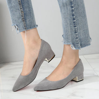 New Women's Elegant Casual Office Red Black Shoes Ladies Thick Heel Woman Slip-on Pointed Toe Fashion Dress Party Pumps E0001