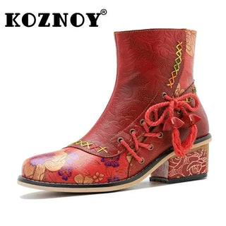 Cowgirl Ethnic Sheepskin Leather Ankle Boots