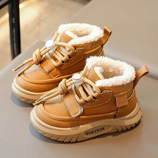 Winter Plush Boots For Children PU Leather Waterproof Boy's Girl's Snow Boots Waterproof Anti-slippery Kid's Boots Warm Shoes