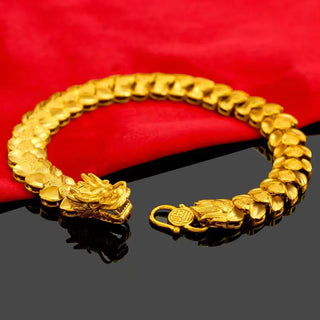Luxury 24K 9999 Pure Gold real gold Aggressive Dragon Bracelet Faucet Wheat Bracelet for Men