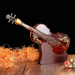 Glass Violin Decanter Set, Mahogany Base, Wine Savant, Whiskey Glasses, Bar Set, Champagne, Elegant Wine Dispenser, Gift