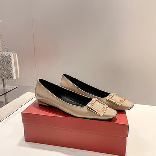 Square Buckle High Heels Square Toe Patent Leather Chunky Heel Pumps Women's Mid Heel Flat Women's Shoes Heels Women 2024 New