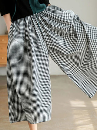 Elegant Wide Leg Plaid Baggy Pants